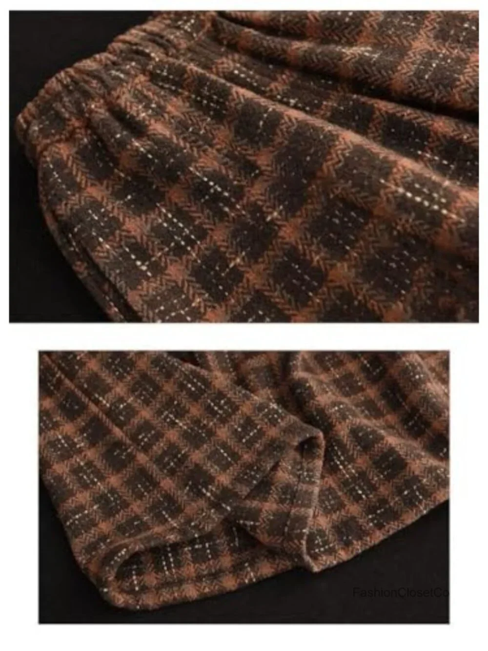 Women's Vintage Plaid A-Line Midi Wool Skirt with Pockets